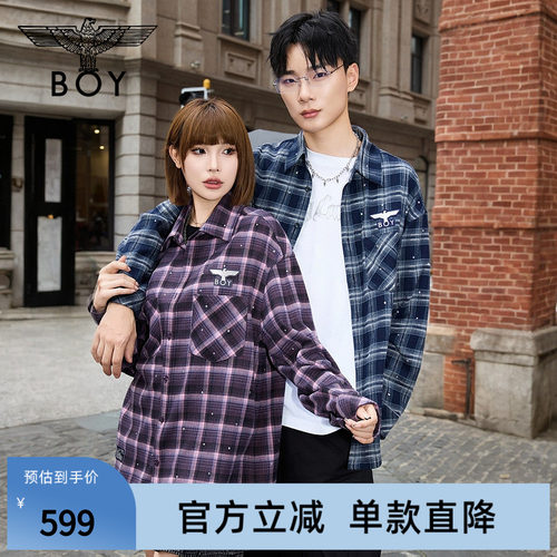 【月满星辰】BOYLONDON潮流撞色格子长袖衬衫春季男女同款N21903