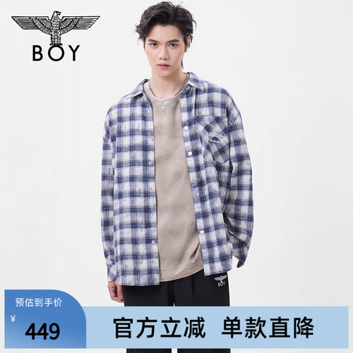 BOYLONDON春季英伦风中性百搭简约宽松格子衬衫长袖外套N21802