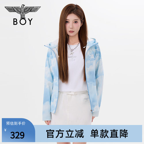BOYLONDON秋季女款连帽外套炫彩撞色户外运动时尚休闲夹克W23063