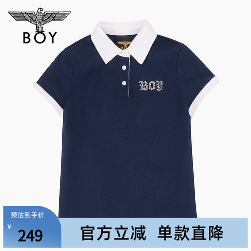BOYLONDON时尚女款夏季T恤英伦风鹰标刺绣针织短袖POLO衫W01060