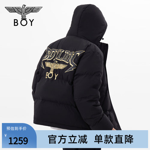BOYLONDON冬男女同款宽松潮牌保暖短款连帽羽绒服N28807