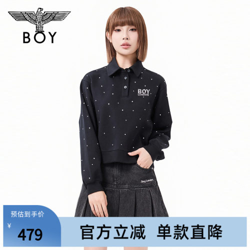 【琥珀流光】BOYLONDON烫钻POLO领百搭春季男女款无帽卫衣W03903