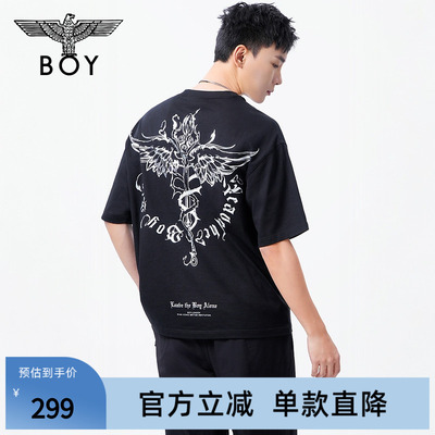 BOYLONDON简约时尚黑色休闲潮牌纯棉短袖夏季男女同款T恤N01127