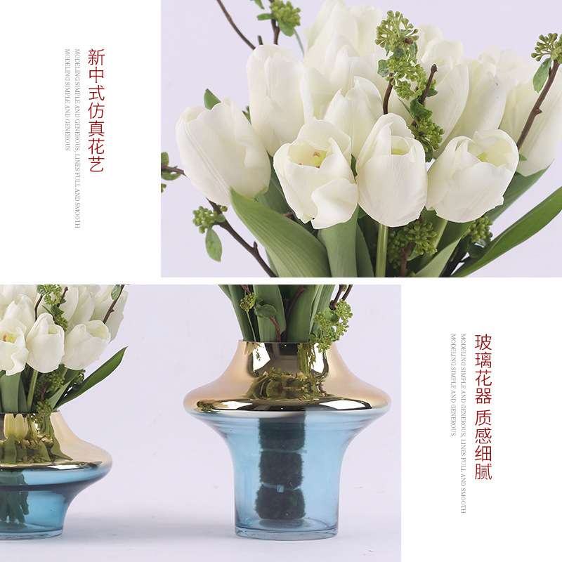 北欧轻奢仿真花艺玫瑰花客厅餐桌假花套装绢花装饰摆件花束摆设品