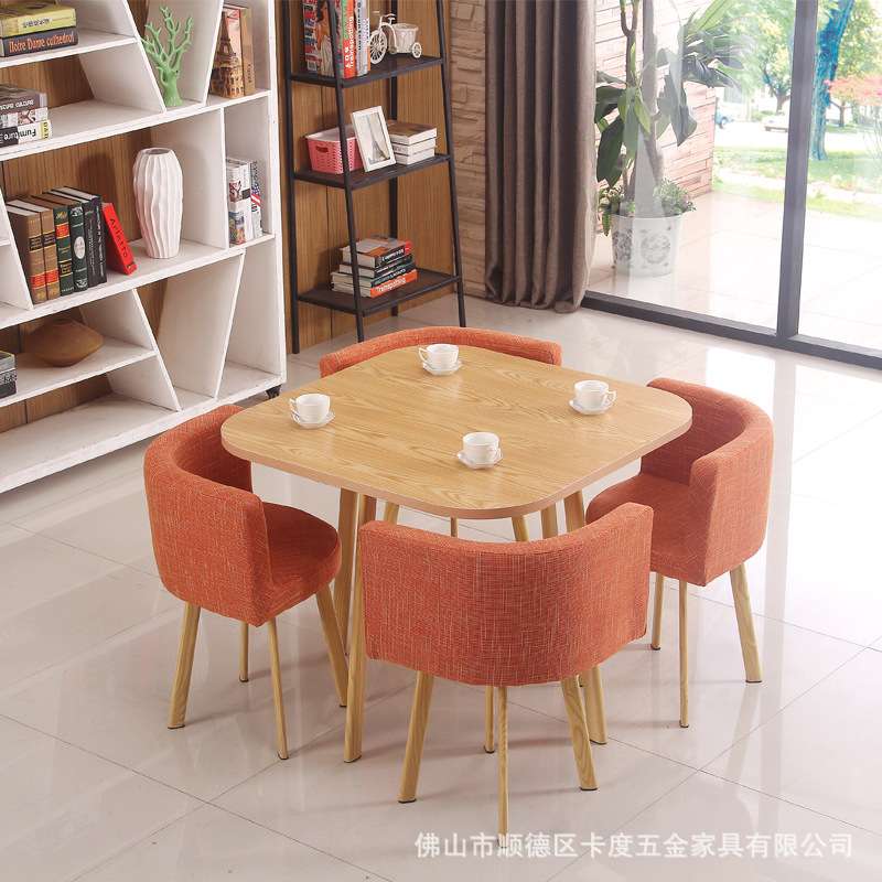 咖啡馆休闲接待奶茶店铁艺一桌四椅西餐厅组合洽谈桌会客木圆桌椅