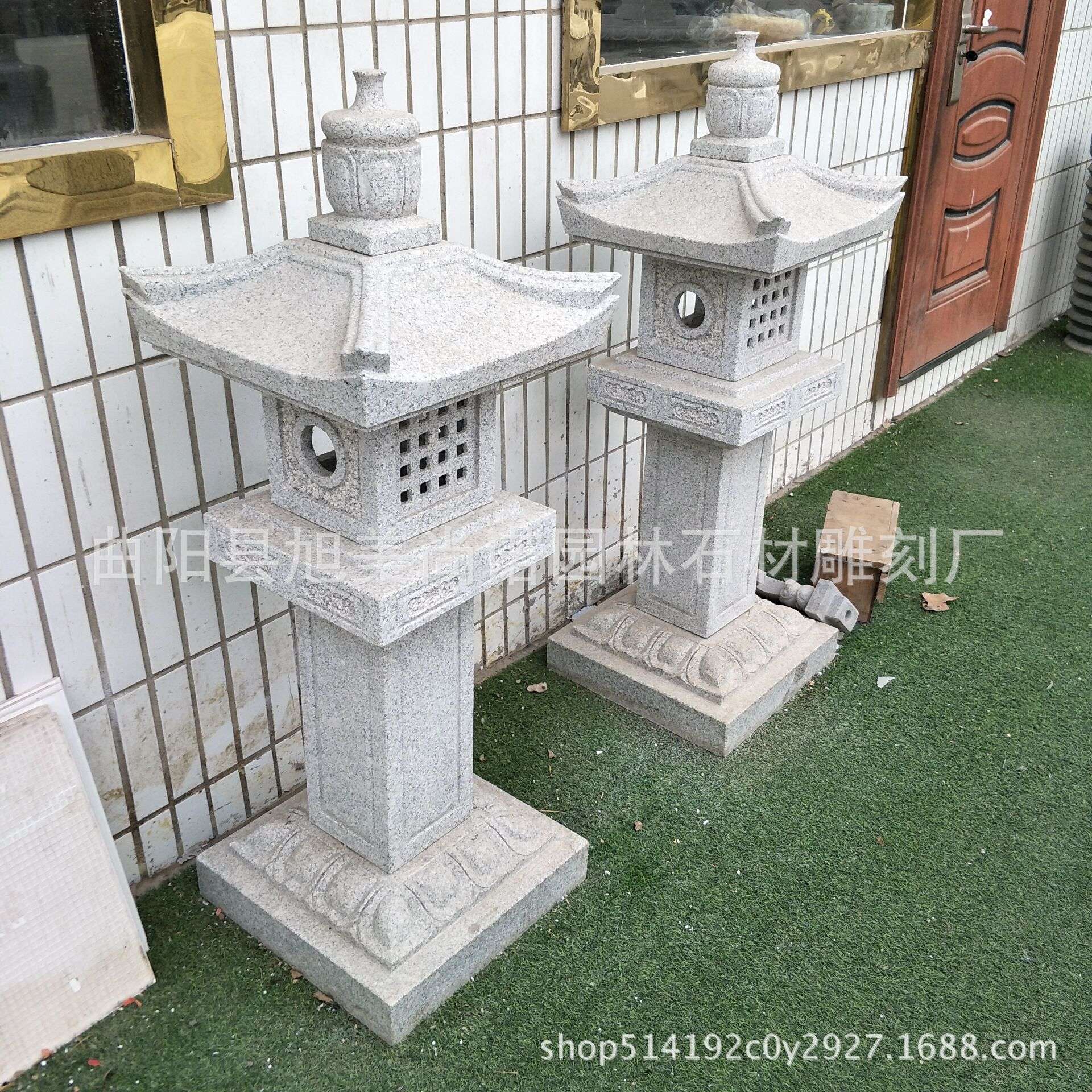 石雕青石花岗岩石灯 日式仿古石塔庭院园林做旧石灯雕塑摆件