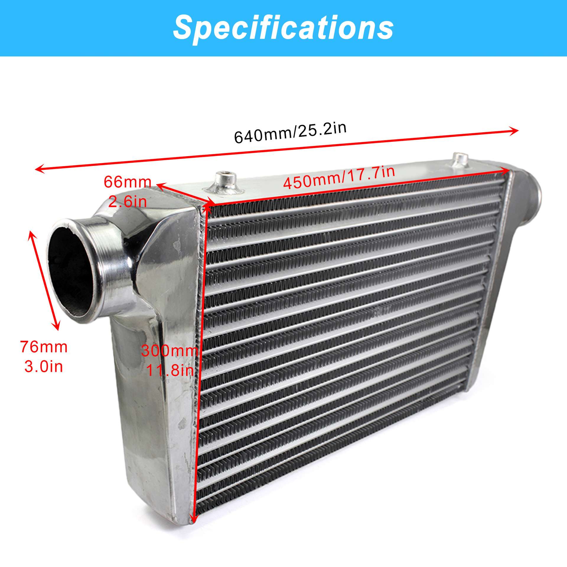 汽车改装中冷器450x300x66mm进气通用涡轮散热器增压铝制管式