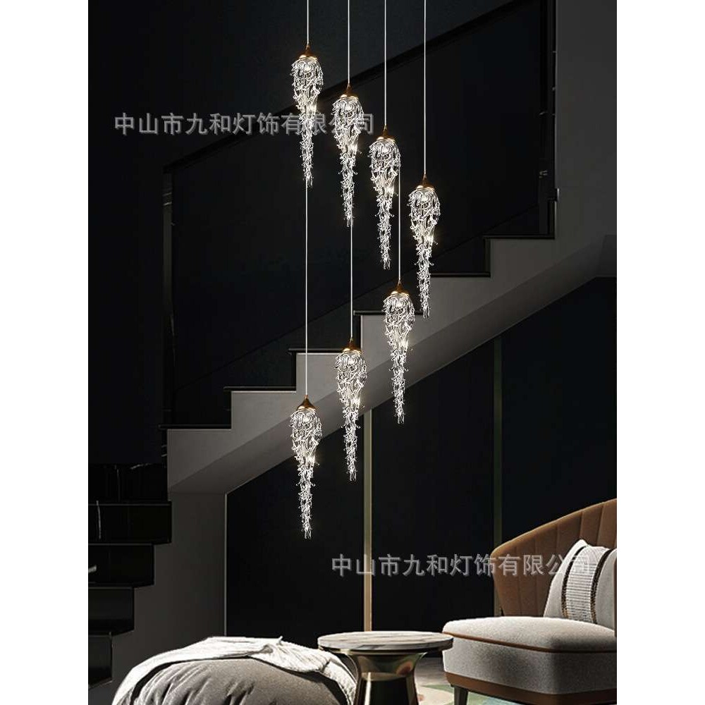 水晶吊灯简约现代设计师创意清光笼子复式楼客厅灯轻奢别墅楼梯灯