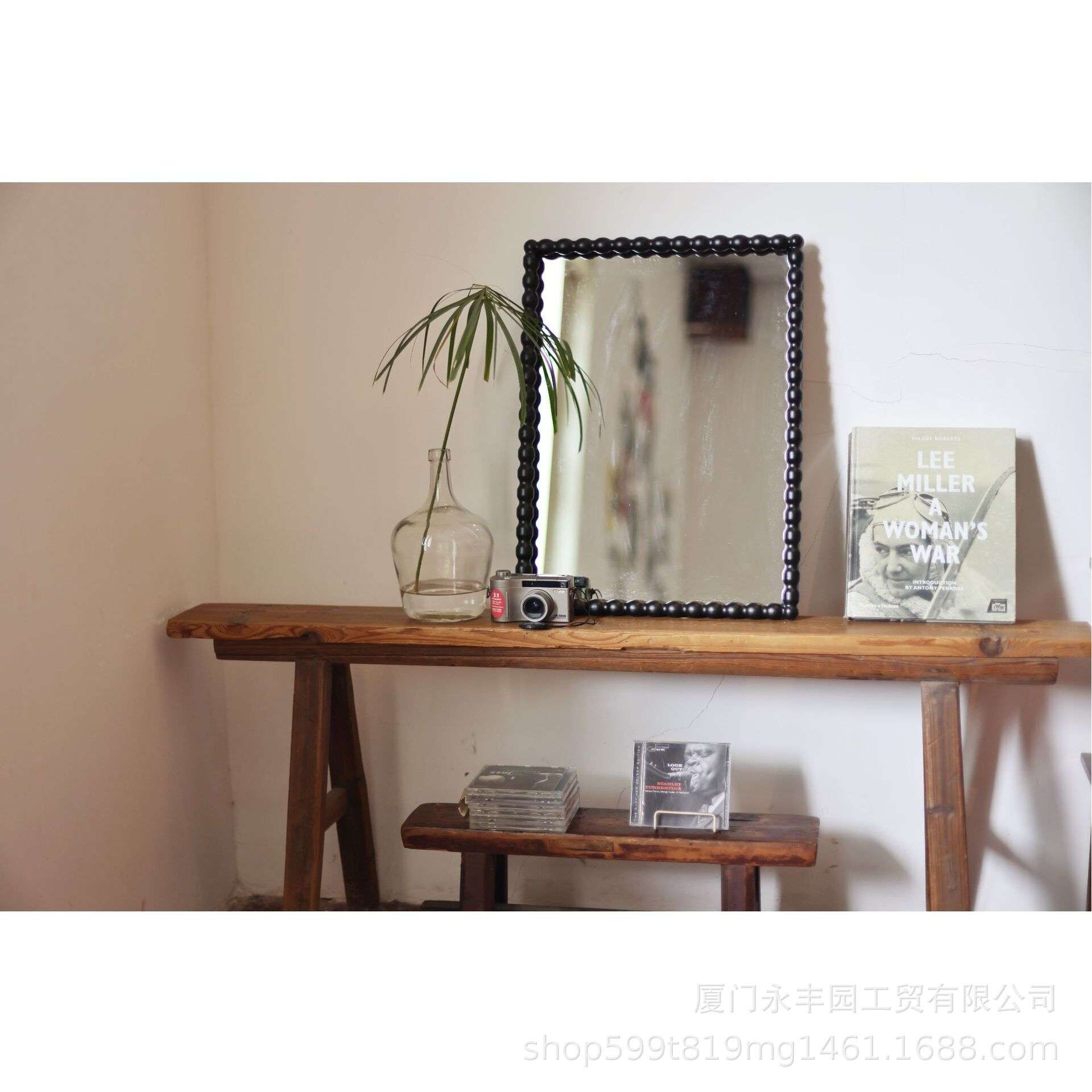装饰镜铁艺长方形现代挂镜设计风格简约艺术客厅黑色串珠