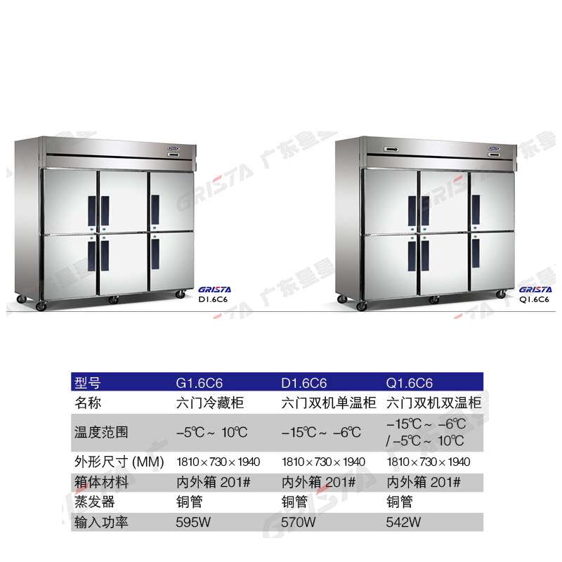 星星格林斯达C系厨房冰箱 G1.6C6六门冷藏/冷冻柜/双机双温柜直冷