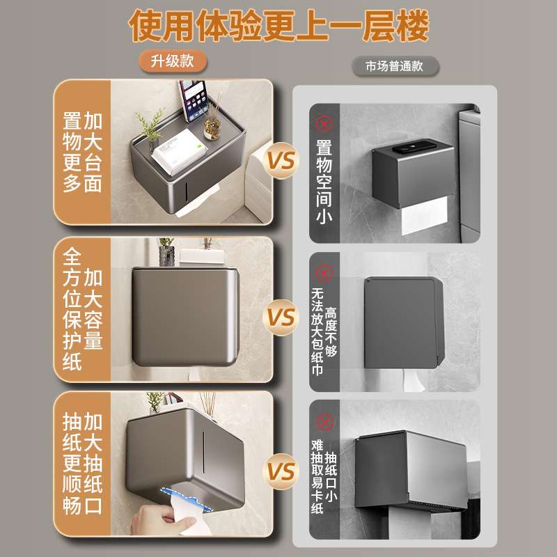 卫生间抽纸盒免打孔洗手间纸巾盒厕纸盒厕所壁挂式卷纸置物架