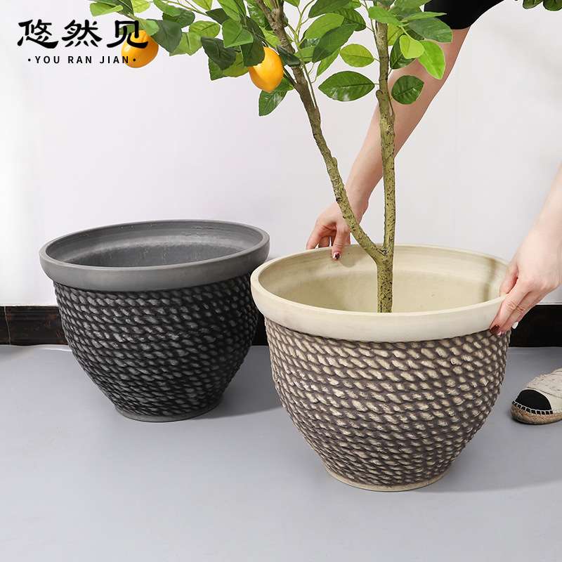悠然见创意家居客厅装饰摆件家庭园艺大口径绿色植物盆栽树脂花盆