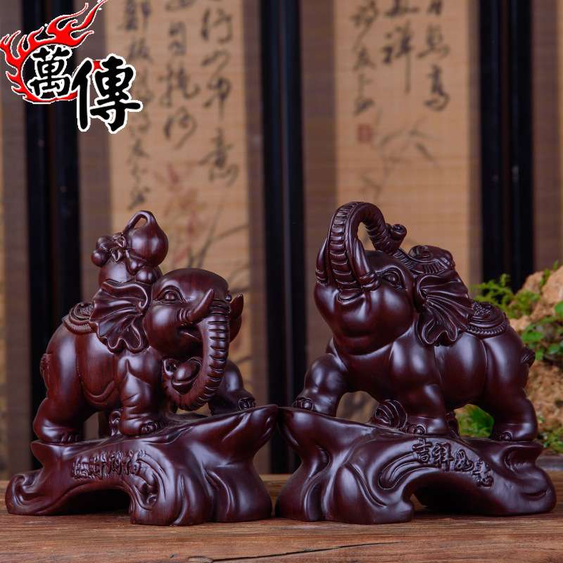 木雕大象摆件一对实木质吉祥如意象玄关家居客厅电视柜工艺装饰品