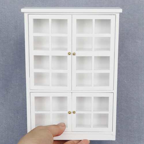 1:12娃娃屋dollhouse迷你家具微场景摆件微缩展示柜白色四门柜