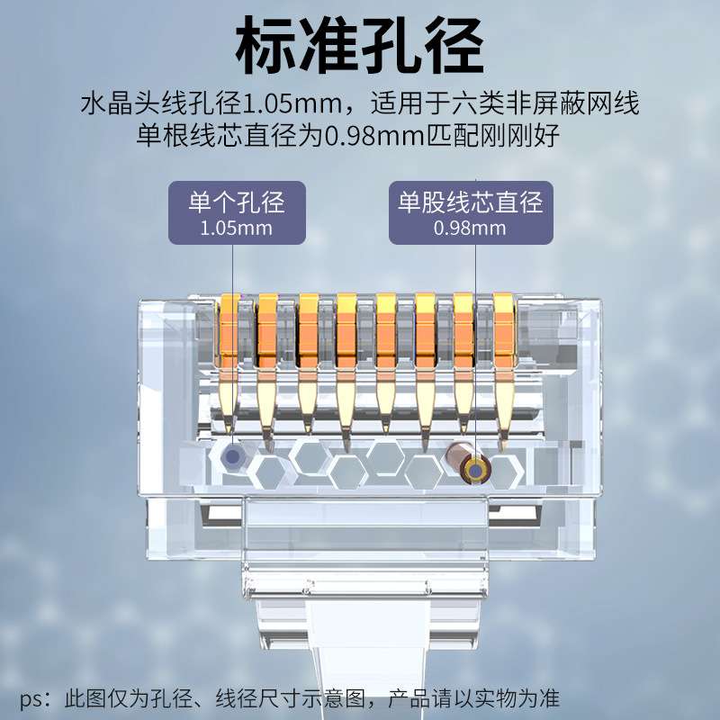 六类网络水晶头非屏蔽水晶头6U镀金100只装