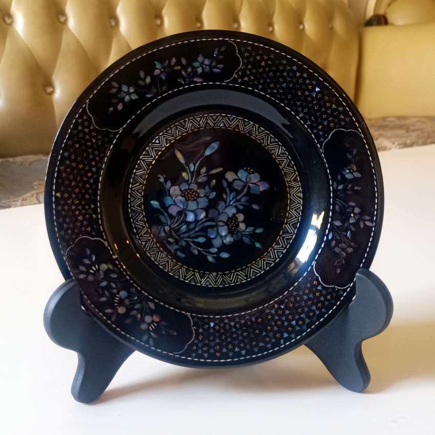 非遗漆器盘贝壳镶嵌螺钿餐盘大碟漆盘手工钿螺果盘茶杯托圆盘摆件