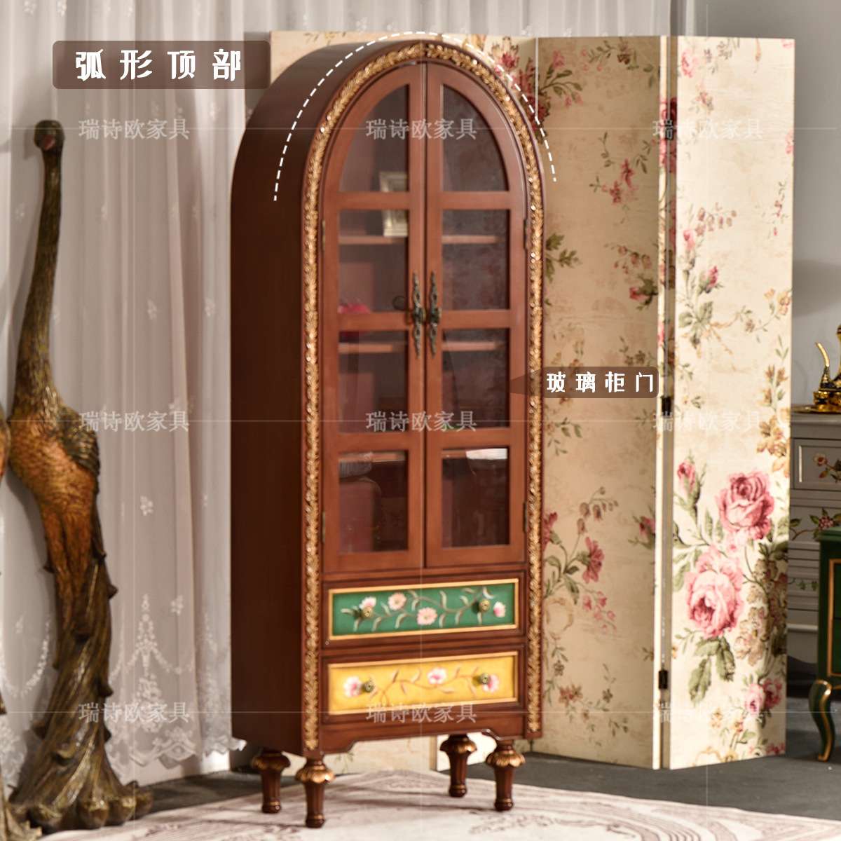 工厂直销美式家用实木客厅置物收纳酒柜靠墙一体轻奢高档展示酒柜