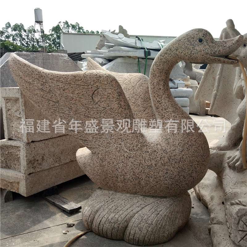 石雕吐水动物雕塑 喷水天鹅摆件 花园广场水池边摆件 福建厂家