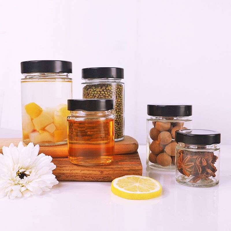 厂家供应六棱蜂蜜玻璃瓶酱菜带盖厨房密封罐头瓶密封罐蜂蜜瓶