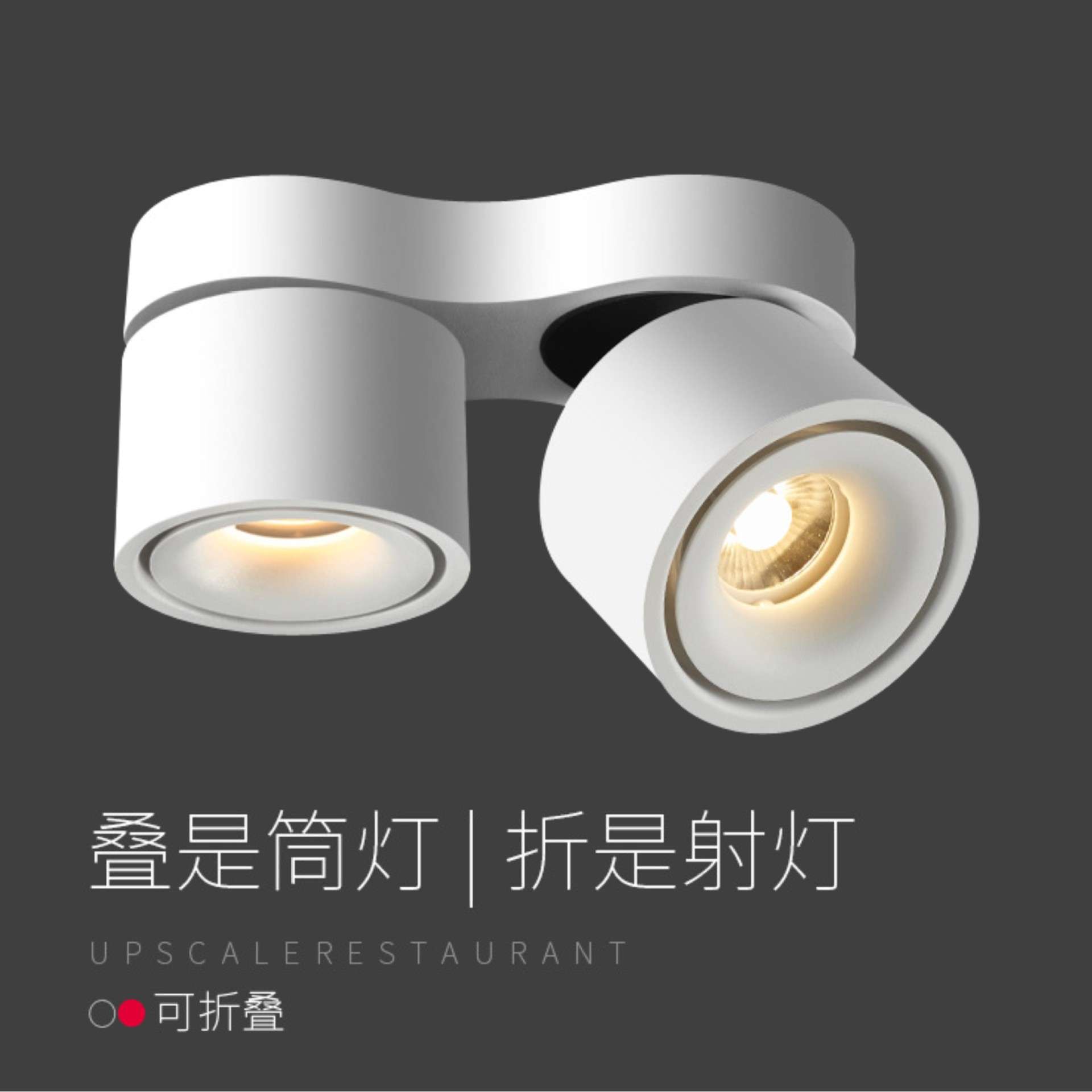 智能明装射灯led北欧聚光斗胆灯吸顶射灯调光调色折叠双头筒灯