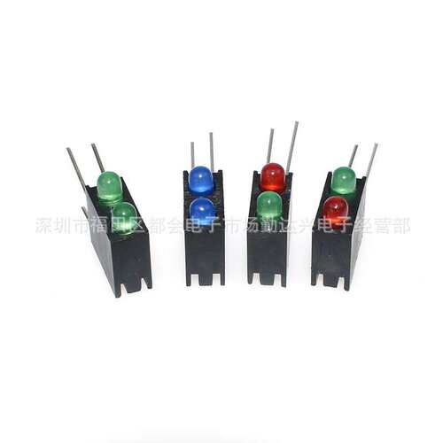 3mm灯座双孔带灯 led红绿黄蓝白F3灯珠方形座指示灯 90度弯角灯