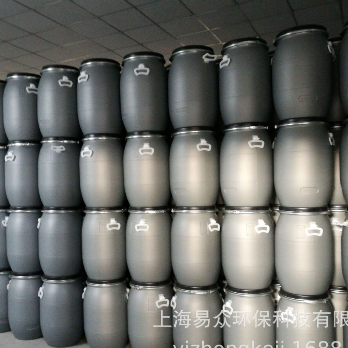 60L灰桶塑料桶法兰圆桶60KG大口径桶加厚抱箍桶化工桶耐酸碱水桶