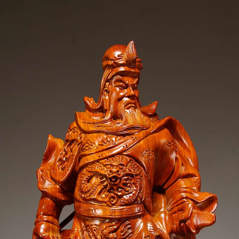 花梨木雕刻武财神关公像公司开业送礼摆件大号家居客厅装饰工艺品