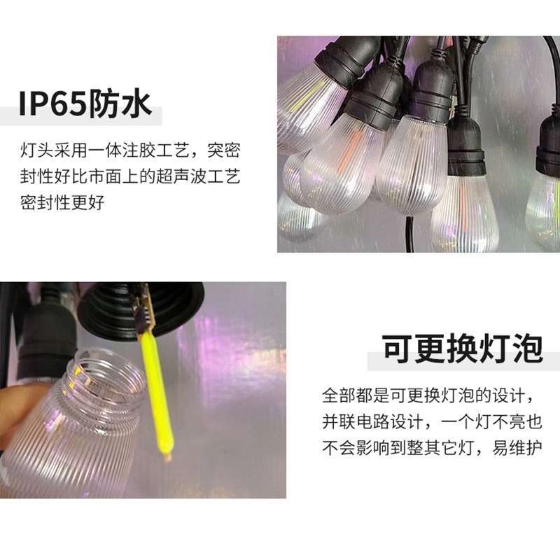 跨境S14太阳能复古LED流星雨灯串户外防水派对圣诞装饰氛围串