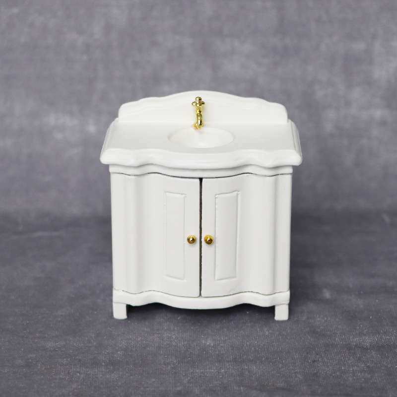 1:12娃娃屋dollhosue迷你家具浴室卫生间场景模型白色水槽洗手台