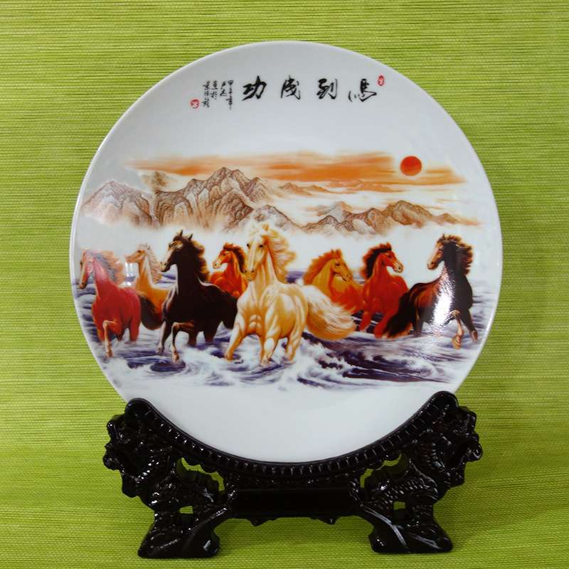 厂家直供景德镇10英寸陶瓷装饰挂盘工艺摆件人物牡丹花鸟装饰盘