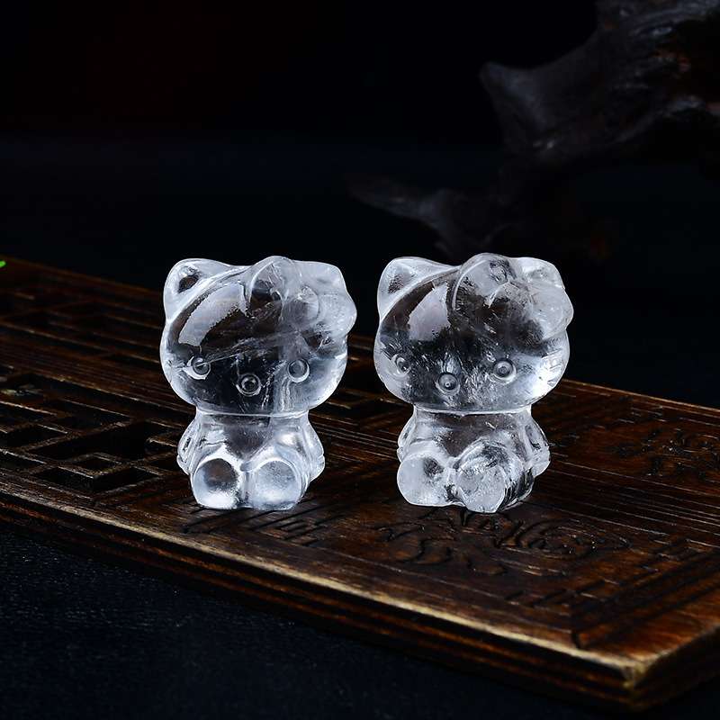 天然白水晶kitty猫摆件原石雕刻小猫家居办公桌面装饰品摆设