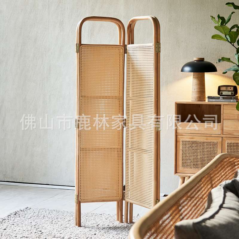 现代简约创意家用客厅藤编折叠屏风装饰隔断墙酒店日式移动遮挡板