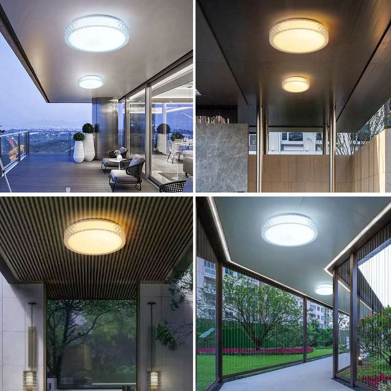 户外防水太阳能圆形吸顶灯阳台走廊凉庭庭院车库遥控式LED照明灯