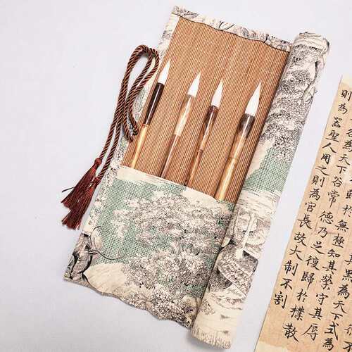 高颜值笔袋刺绣金丝笔帘文房四宝收纳袋笔袋书法国画便携毛笔笔帘