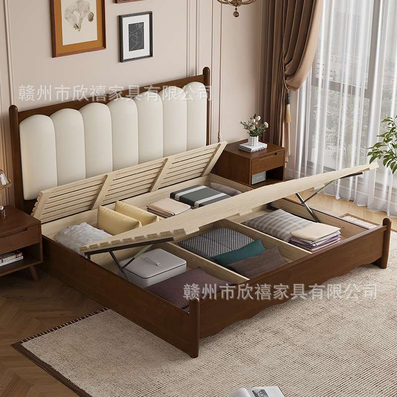 法式复古床中古风简约实木床主卧室1.8米双人床1.5米经济型波浪床
