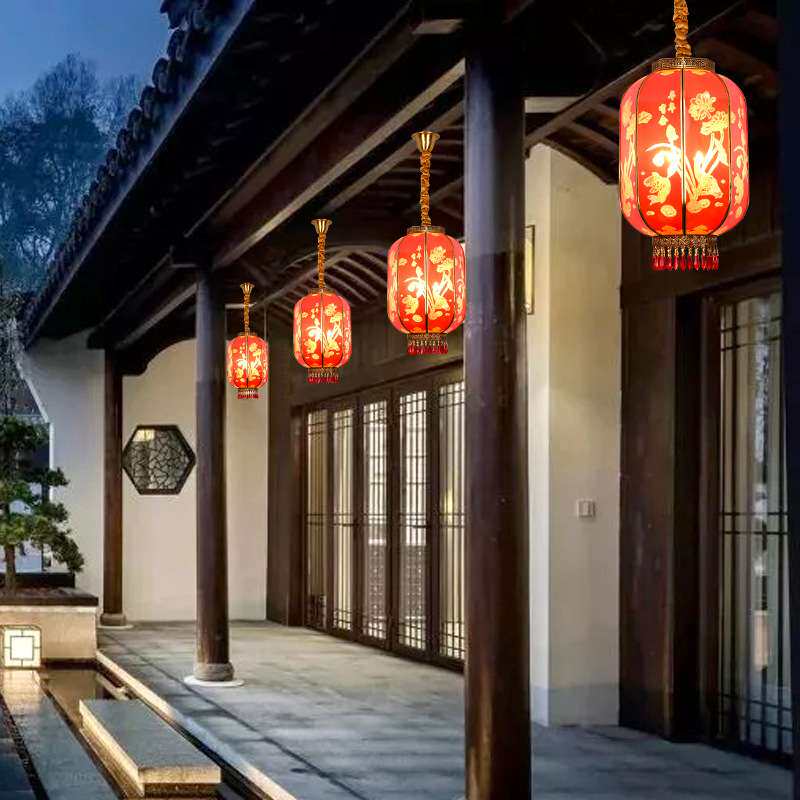 全铜大红灯笼中式吊灯简约户外阳USB灯