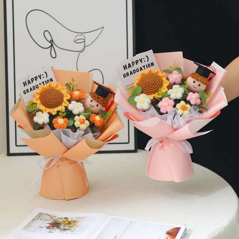 成品针织毛线花向日葵泡芙花束成人礼毕业季送幼儿园同学朋友