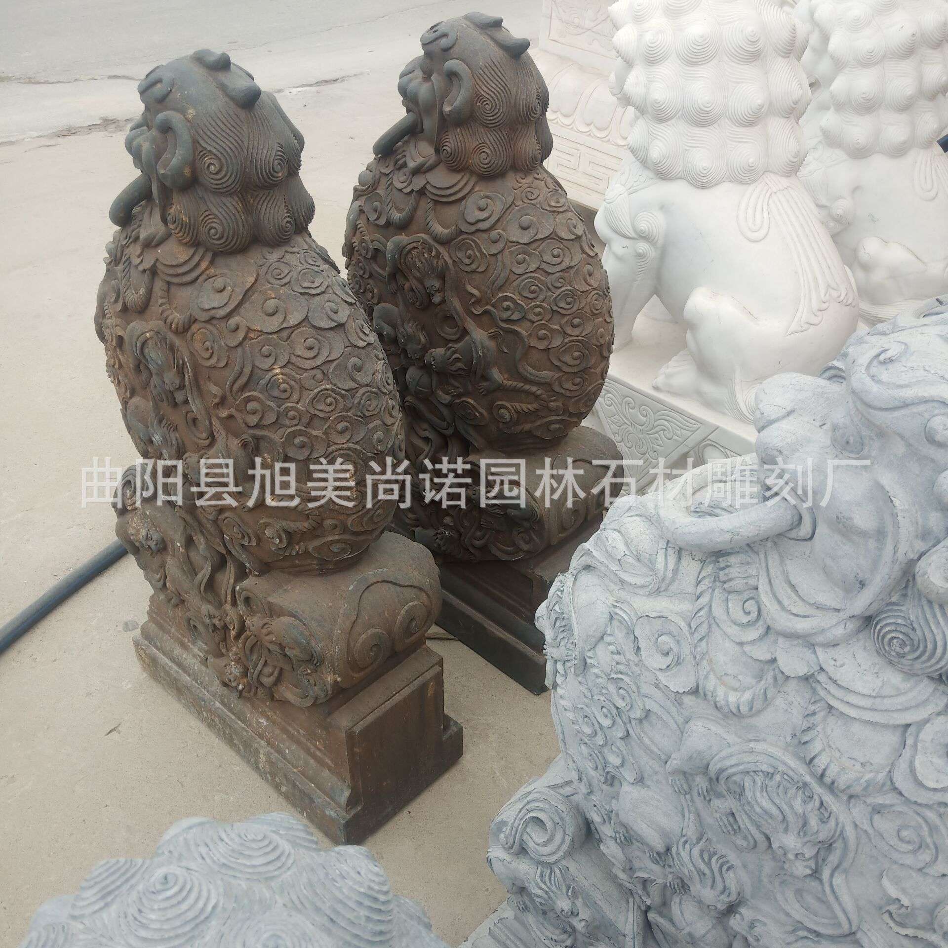 石雕青石抱鼓石 徽派建筑门当石门墩古建园林做旧石抱鼓摆件