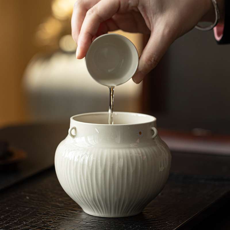 桌面茶洗大号家用陶瓷笔洗茶碗茶渣缸茶具配件洗杯碗茶渣桶茶道