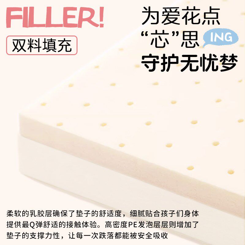 MeitingHome儿童乳胶地板防摔垫子加厚婴幼儿女孩床边床尾防掉床