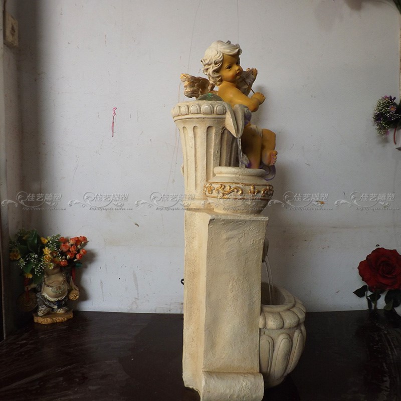 欧式循环流水天使喷泉玻璃钢工艺品客厅户外落地摆设家居装饰品
