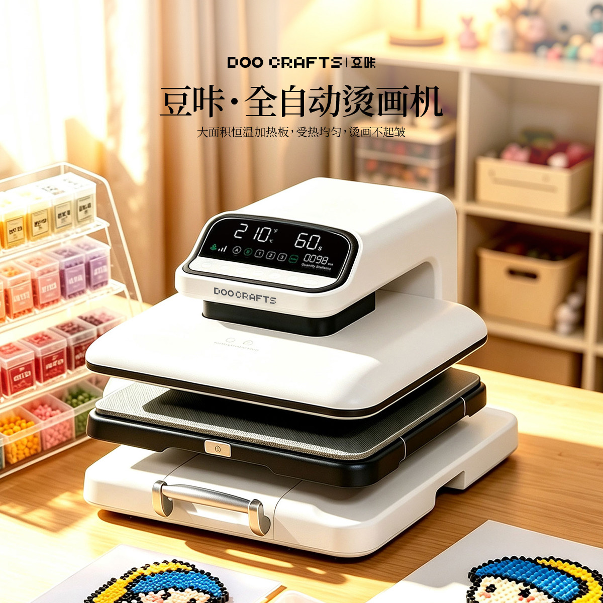 DOOCRAFTS/豆咔拼豆烘焙布全自动烫画机家用自定义参数熨烫一体机