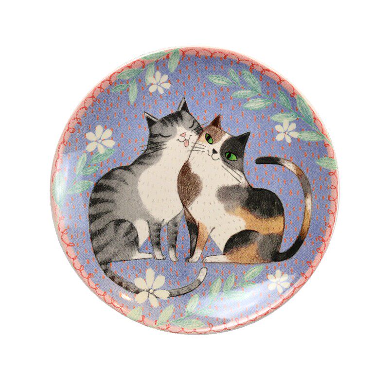 埃兰迪尔北欧复古风格釉下彩陶瓷餐具西餐盘顽皮猫早餐点心盘子