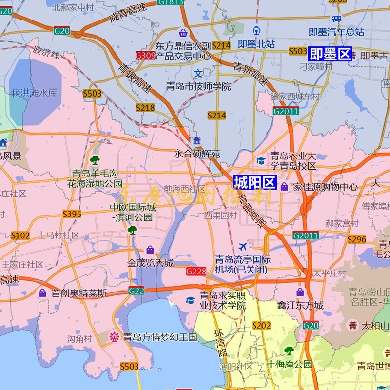 新款山 东青岛市行政区划地图办公室挂图高清大尺寸可定制电子版
