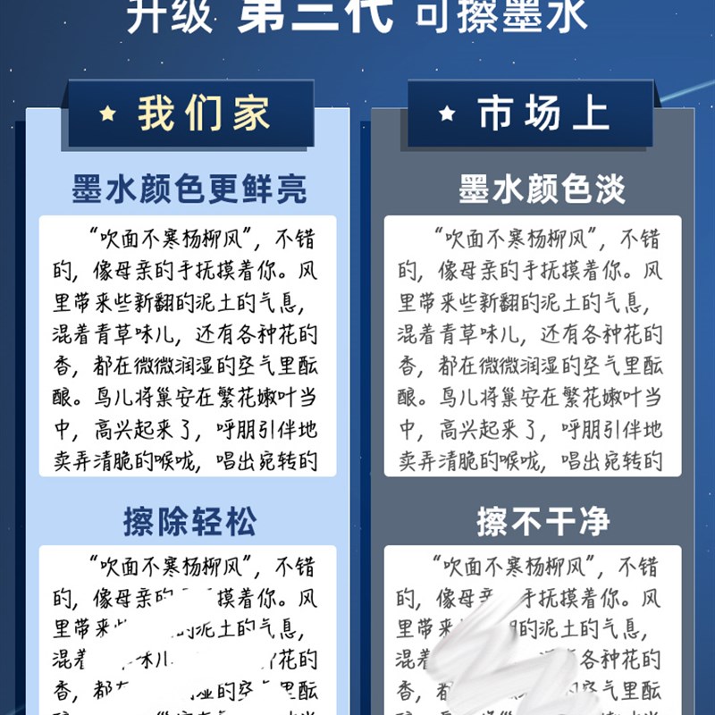 可擦中性笔按动式小学生专用st笔头魔力擦笔可擦三年级用的蓝色圆