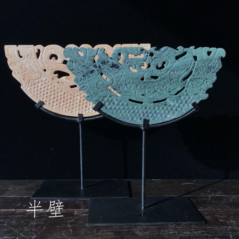 新中式玄关玉璧客厅酒店样板间装饰摆件 圆壁软装桌面白色半壁