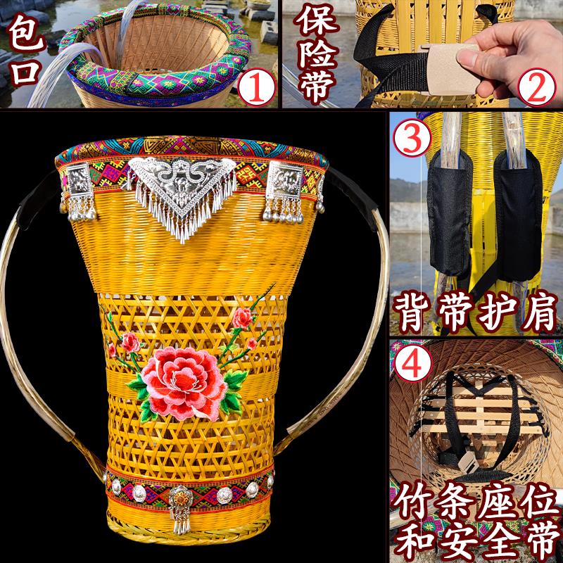 重庆背篓竹编婴儿大号手工娃儿双肩背篼儿童小孩宝宝竹大背篓竹座