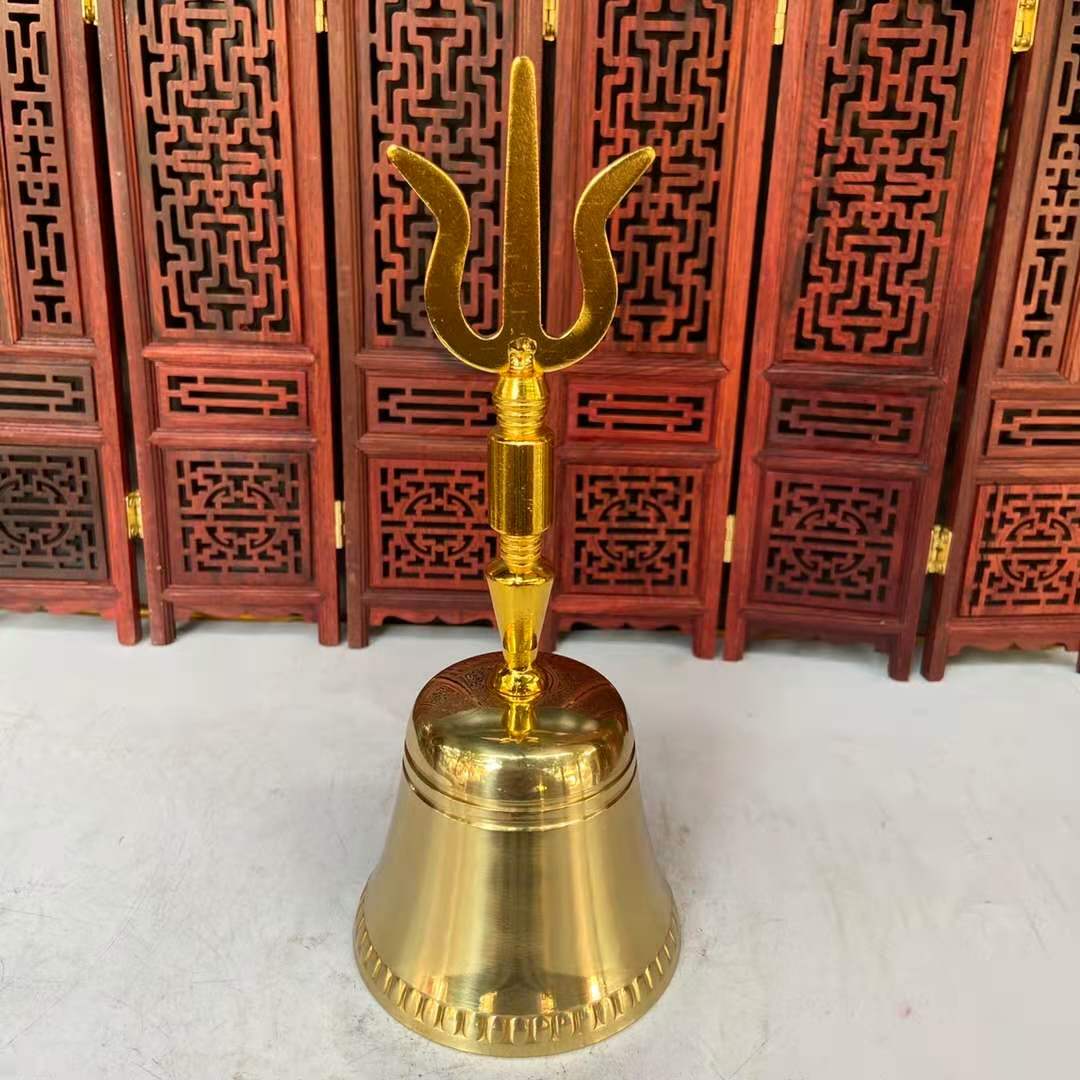 尼泊尔藏式法器纯铜三叉铃手摇铃铛道铃铛客厅居家法会用三清铃