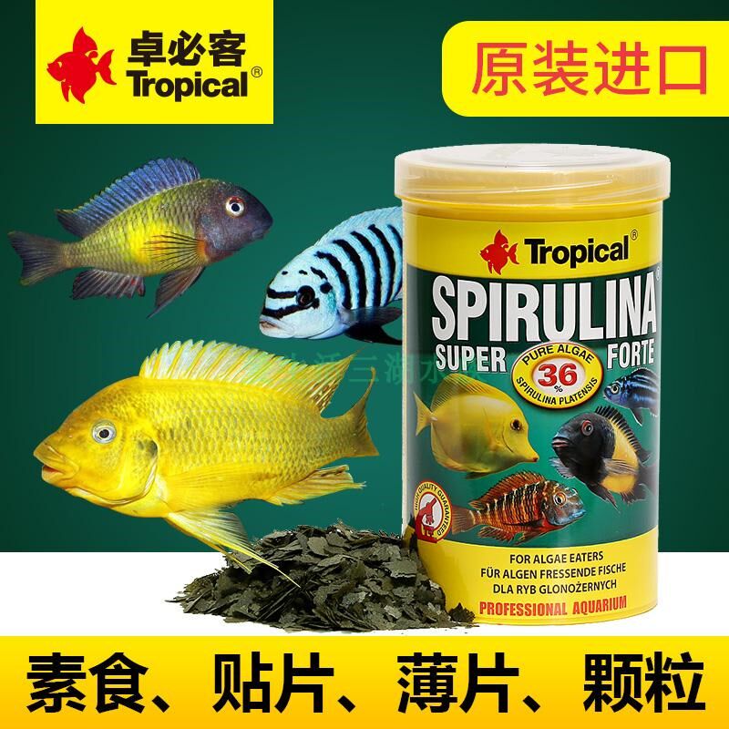 卓必客 卓比克 三湖慈鲷蝴蝶素食贴片鱼饲料龙王36螺旋藻薄片鱼食