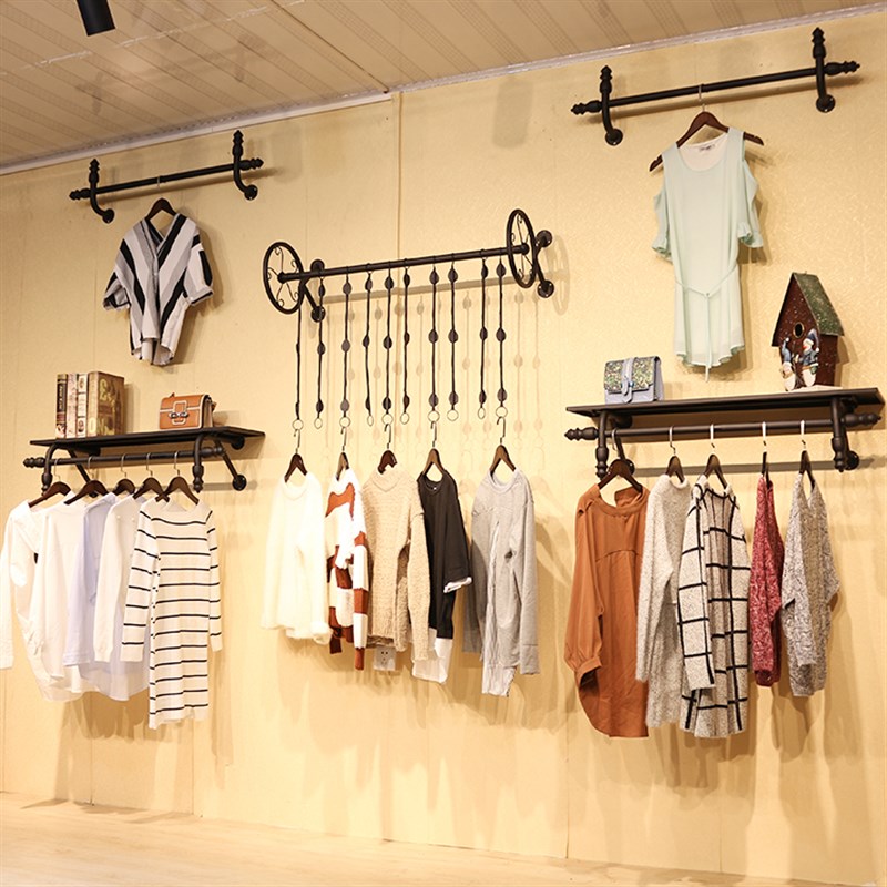 多功能服装店挂衣架组合上墙壁挂式童装展示架侧挂商场衣服架子